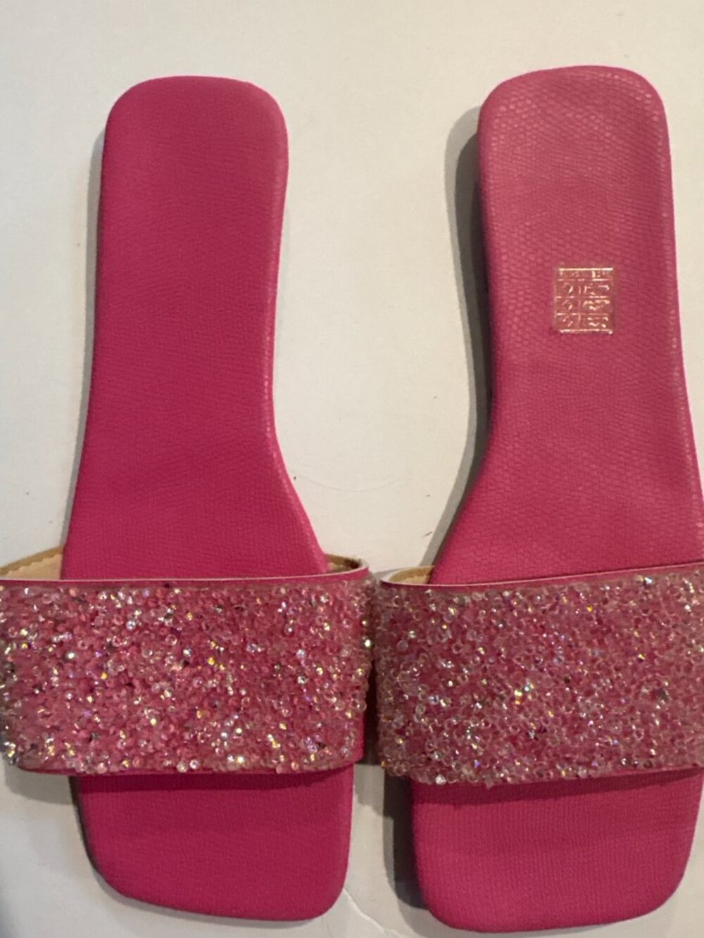 Pink Crystal Rhinestone Slide Sandals Size 11 / 42 Barbiecore Glam Resort